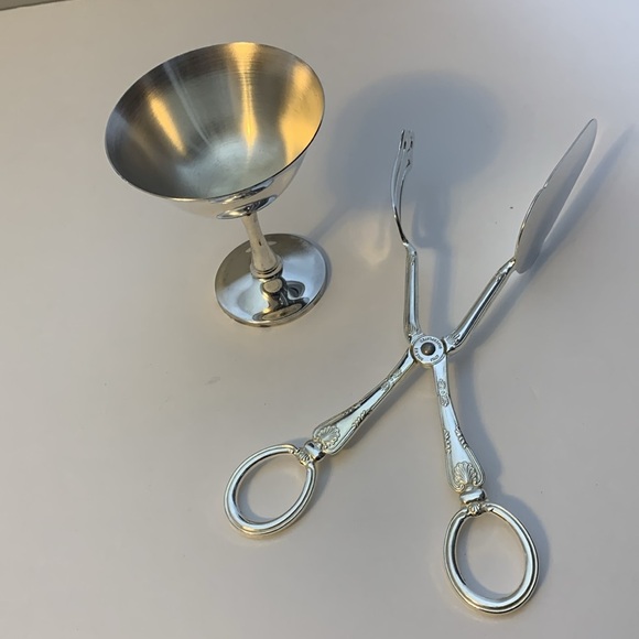 SILVER PLATED CHALICE/GOBLET AND SERVING TONGS - Picture 1 of 8